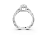 White gold Oval Cut Diamond Ring with Milgrain Pavé Band and Four-Prong Setting_36