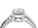 White gold Oval Cut Diamond Ring with Milgrain Pavé Band and Four-Prong Setting_37