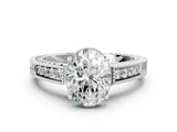 White gold Oval Cut Diamond Ring with Milgrain Pavé Band and Four-Prong Setting_37