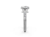 White gold Oval Cut Diamond Ring with Milgrain Pavé Band and Four-Prong Setting_44