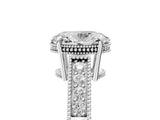 White gold Oval Cut Diamond Ring with Milgrain Pavé Band and Four-Prong Setting_47