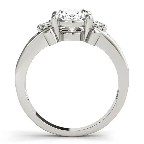 White gold Oval Cut Diamond Ring with Scrollwork Band and Prong Setting