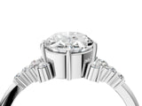 White gold Oval Cut Diamond Ring with Side Stones and Four-Prong Setting_175