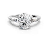 White gold Oval Cut Diamond Ring with Tapered Baguette Side Stones in Four-Prong Setting_32