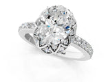 White gold Oval Cut Diamond Scalloped Halo Engagement Ring with Round Shared Prong Band_13