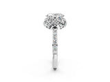 White gold Oval Cut Diamond Scalloped Halo Engagement Ring with Round Shared Prong Band_14