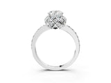 White gold Oval Cut Diamond Scalloped Halo Engagement Ring with Round Shared Prong Band_15