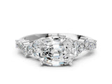 White gold Oval Cut Diamond Scattered Round Accent Ring with Prong Setting_32