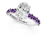 White gold Oval Cut Diamond Side Stone Solitaire Ring with Round with Amethyst side stone and Four-Prong Setting_1