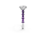 White gold Oval Cut Diamond Side Stone Solitaire Ring with Round with Amethyst side stone and Four-Prong Setting_14
