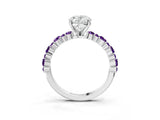 White gold Oval Cut Diamond Side Stone Solitaire Ring with Round with Amethyst side stone and Four-Prong Setting_15