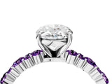 White gold Oval Cut Diamond Side Stone Solitaire Ring with Round with Amethyst side stone and Four-Prong Setting_16