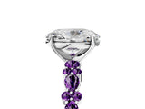 White gold Oval Cut Diamond Side Stone Solitaire Ring with Round with Amethyst side stone and Four-Prong Setting_17
