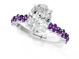 White gold Oval Cut Diamond Side Stone Solitaire Ring with Round with Amethyst side stone and Four-Prong Setting_1