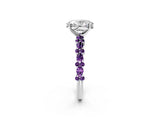 White gold Oval Cut Diamond Side Stone Solitaire Ring with Round with Amethyst side stone and Four-Prong Setting_2