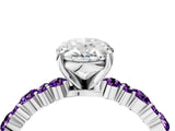 White gold Oval Cut Diamond Side Stone Solitaire Ring with Round with Amethyst side stone and Four-Prong Setting_4