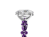 White gold Oval Cut Diamond Side Stone Solitaire Ring with Round with Amethyst side stone and Four-Prong Setting_5