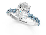 White gold Oval Cut Diamond Side Stone Solitaire Ring with Round with Aquamarine side stone and Four-Prong Setting_1