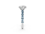 White gold Oval Cut Diamond Side Stone Solitaire Ring with Round with Aquamarine side stone and Four-Prong Setting_10