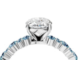 White gold Oval Cut Diamond Side Stone Solitaire Ring with Round with Aquamarine side stone and Four-Prong Setting_12