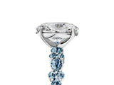 White gold Oval Cut Diamond Side Stone Solitaire Ring with Round with Aquamarine side stone and Four-Prong Setting_13