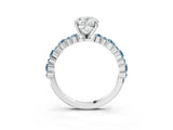 White gold Oval Cut Diamond Side Stone Solitaire Ring with Round with Aquamarine side stone and Four-Prong Setting_15