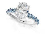 White gold Oval Cut Diamond Side Stone Solitaire Ring with Round with Aquamarine side stone and Four-Prong Setting_1
