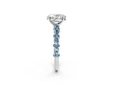 White gold Oval Cut Diamond Side Stone Solitaire Ring with Round with Aquamarine side stone and Four-Prong Setting_2