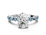 White gold Oval Cut Diamond Side Stone Solitaire Ring with Round with Aquamarine side stone and Four-Prong Setting_20