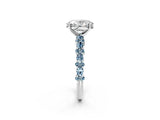 White gold Oval Cut Diamond Side Stone Solitaire Ring with Round with Aquamarine side stone and Four-Prong Setting_26