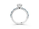 White gold Oval Cut Diamond Side Stone Solitaire Ring with Round with Aquamarine side stone and Four-Prong Setting_3