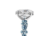 White gold Oval Cut Diamond Side Stone Solitaire Ring with Round with Aquamarine side stone and Four-Prong Setting_5