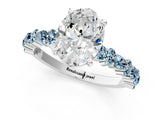 White gold Oval Cut Diamond Side Stone Solitaire Ring with Round with Aquamarine side stone and Four-Prong Setting_9