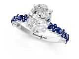 White gold Oval Cut Diamond Side Stone Solitaire Ring with Round with Blue Sapphire side stone and Four-Prong Setting_1