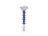 White gold Oval Cut Diamond Side Stone Solitaire Ring with Round with Blue Sapphire side stone and Four-Prong Setting_14
