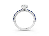White gold Oval Cut Diamond Side Stone Solitaire Ring with Round with Blue Sapphire side stone and Four-Prong Setting_15