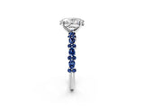 White gold Oval Cut Diamond Side Stone Solitaire Ring with Round with Blue Sapphire side stone and Four-Prong Setting_2