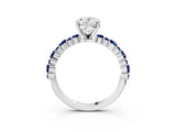 White gold Oval Cut Diamond Side Stone Solitaire Ring with Round with Blue Sapphire side stone and Four-Prong Setting_3