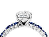 White gold Oval Cut Diamond Side Stone Solitaire Ring with Round with Blue Sapphire side stone and Four-Prong Setting_4