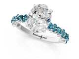 White gold Oval Cut Diamond Side Stone Solitaire Ring with Round with Blue Topaz side stone and Four-Prong Setting_1