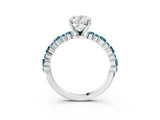 White gold Oval Cut Diamond Side Stone Solitaire Ring with Round with Blue Topaz side stone and Four-Prong Setting_15