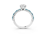 White gold Oval Cut Diamond Side Stone Solitaire Ring with Round with Blue Topaz side stone and Four-Prong Setting_3