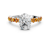 White gold Oval Cut Diamond Side Stone Solitaire Ring with Round with Citrine side stone and Four-Prong Setting_12