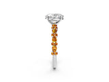 White gold Oval Cut Diamond Side Stone Solitaire Ring with Round with Citrine side stone and Four-Prong Setting_14