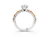 White gold Oval Cut Diamond Side Stone Solitaire Ring with Round with Citrine side stone and Four-Prong Setting_15