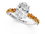 White gold Oval Cut Diamond Side Stone Solitaire Ring with Round with Citrine side stone and Four-Prong Setting_1