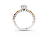 White gold Oval Cut Diamond Side Stone Solitaire Ring with Round with Citrine side stone and Four-Prong Setting_3