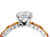 White gold Oval Cut Diamond Side Stone Solitaire Ring with Round with Citrine side stone and Four-Prong Setting_4