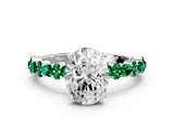White gold Oval Cut Diamond Side Stone Solitaire Ring with Round with Emerald side stone and Four-Prong Setting_12