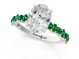 White gold Oval Cut Diamond Side Stone Solitaire Ring with Round with Emerald side stone and Four-Prong Setting_13
